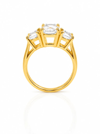 925 Sterling Silver Golden Trio CZ Ring