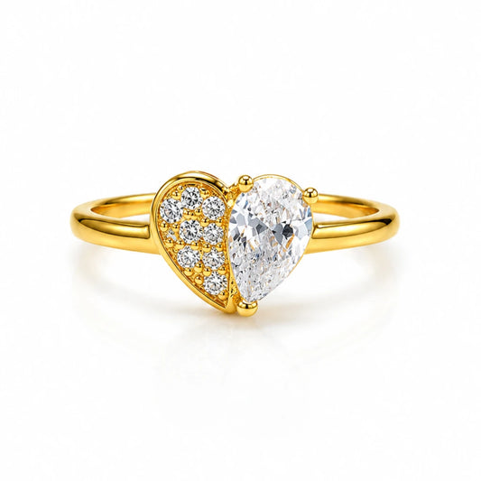 925 Sterling Silver Golden Half Heart CZ Ring