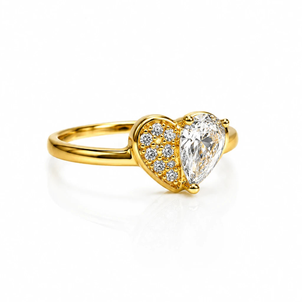 925 Sterling Silver Golden Half Heart CZ Ring