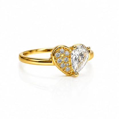 925 Sterling Silver Golden Half Heart CZ Ring