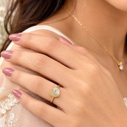 925 Sterling Silver Golden Half Heart CZ Ring