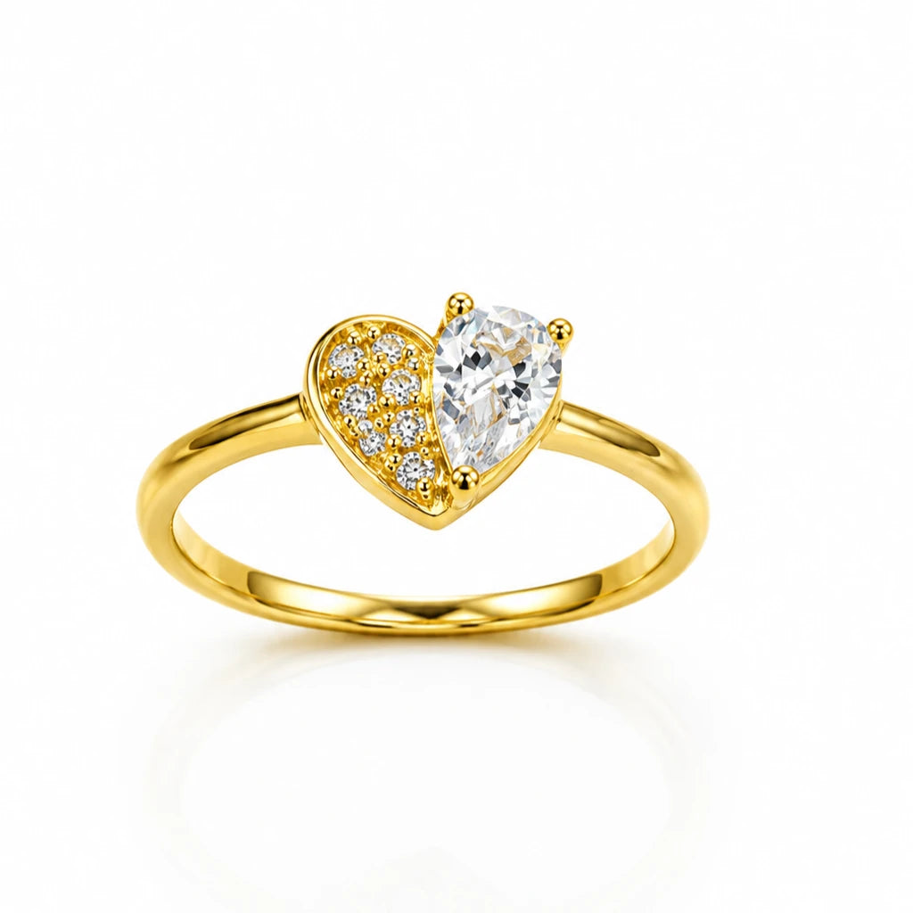 925 Sterling Silver Golden Half Heart CZ Ring