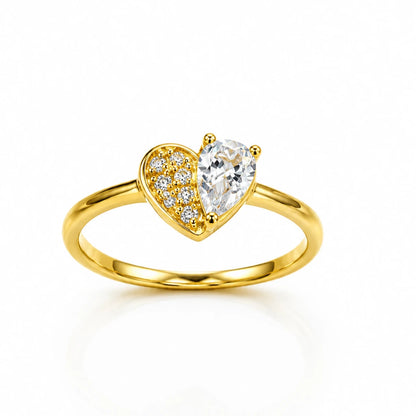 925 Sterling Silver Golden Half Heart CZ Ring