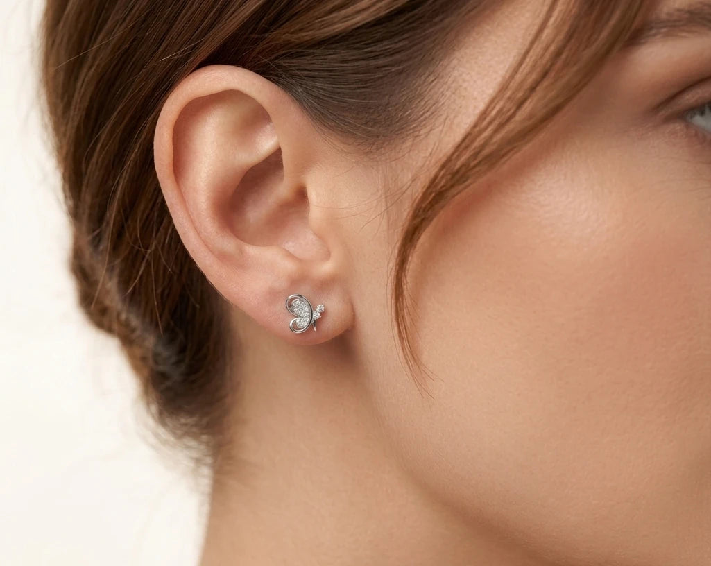 925 Sterling Silver Butterfly Swirl CZ Stud Earrings