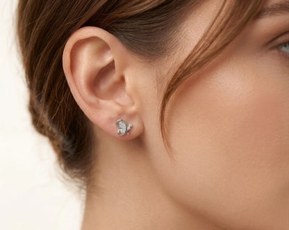 925 Sterling Silver Butterfly Swirl CZ Stud Earrings