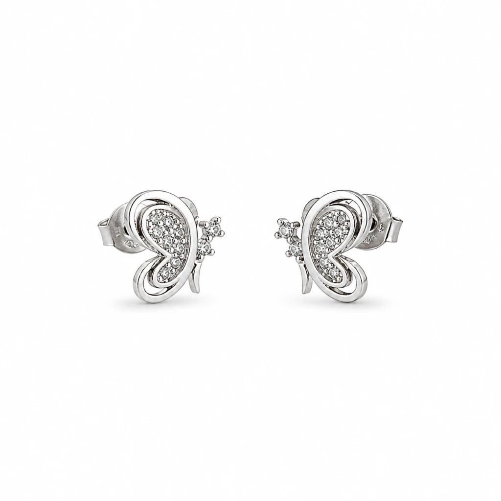 925 Sterling Silver Butterfly Swirl CZ Stud Earrings