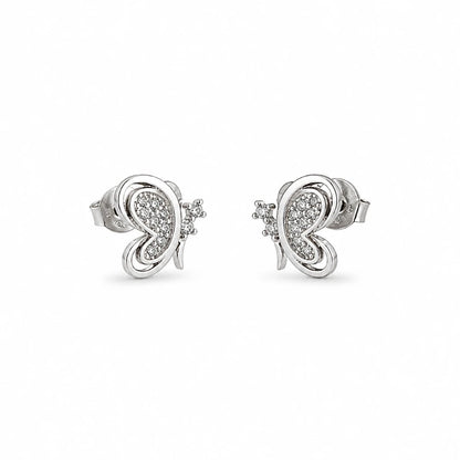 925 Sterling Silver Butterfly Swirl CZ Stud Earrings