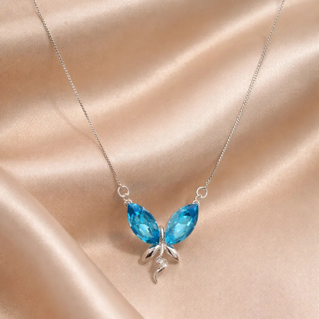 925 Sterling Silver Blue Butterfly Pendant Necklace