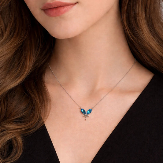 925 Sterling Silver Blue Butterfly Pendant Necklace