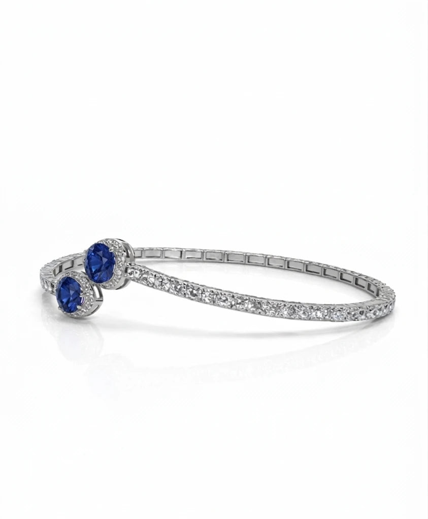 925 Sterling Silver Sapphire Teardrop Open Bangle Bracelet