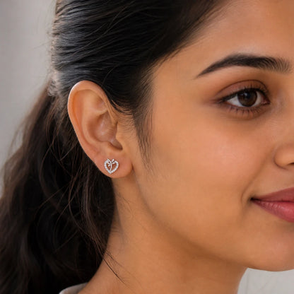 925 Sterling Silver Bloom Heart CZ Stud Earrings