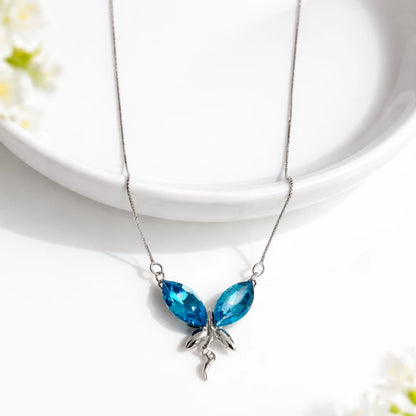 925 Sterling Silver Blue Butterfly Pendant Necklace