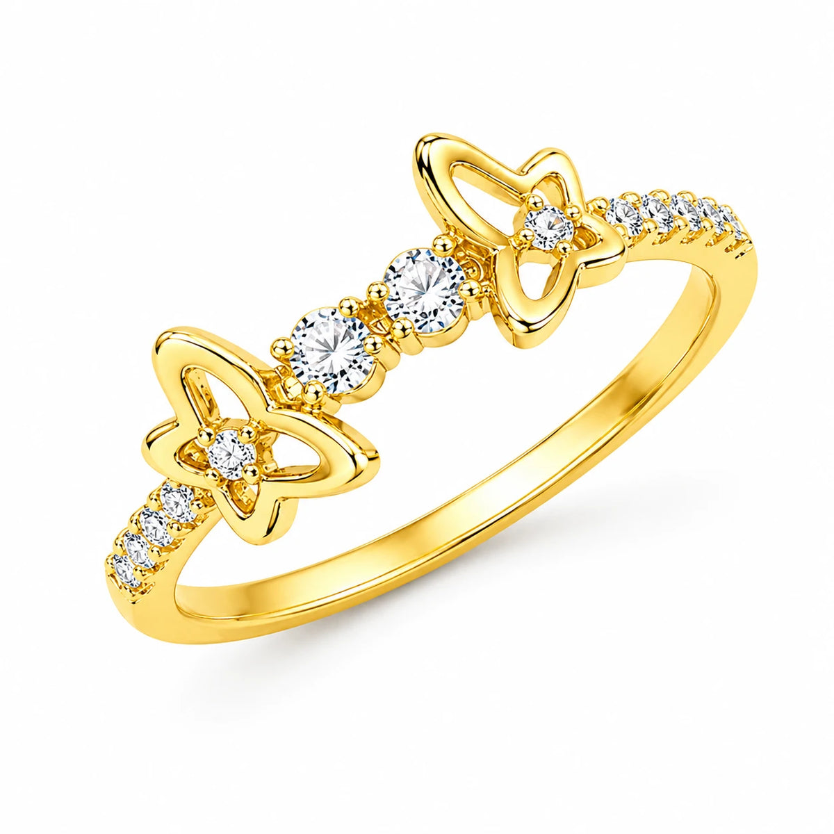 925 Sterling Silver Golden Butterfly Duo CZ Ring