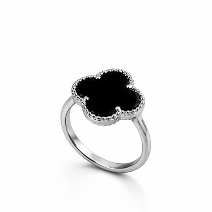 Elegant black onyx clover ring crafted in 925 sterling silver, perfect for daily styling
