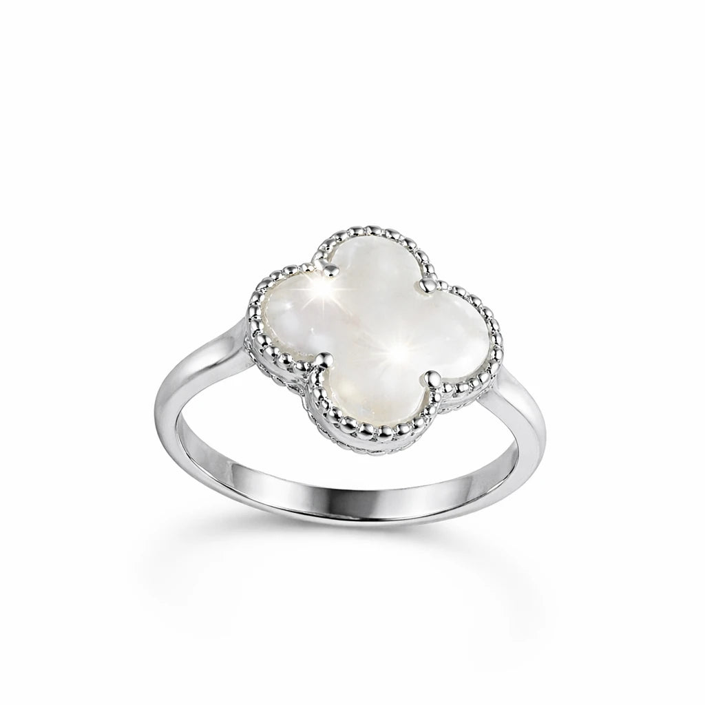 925 Sterling Silver Mother of Pearl Clover Ring
