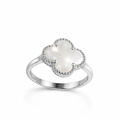 925 Sterling Silver Mother of Pearl Clover Ring