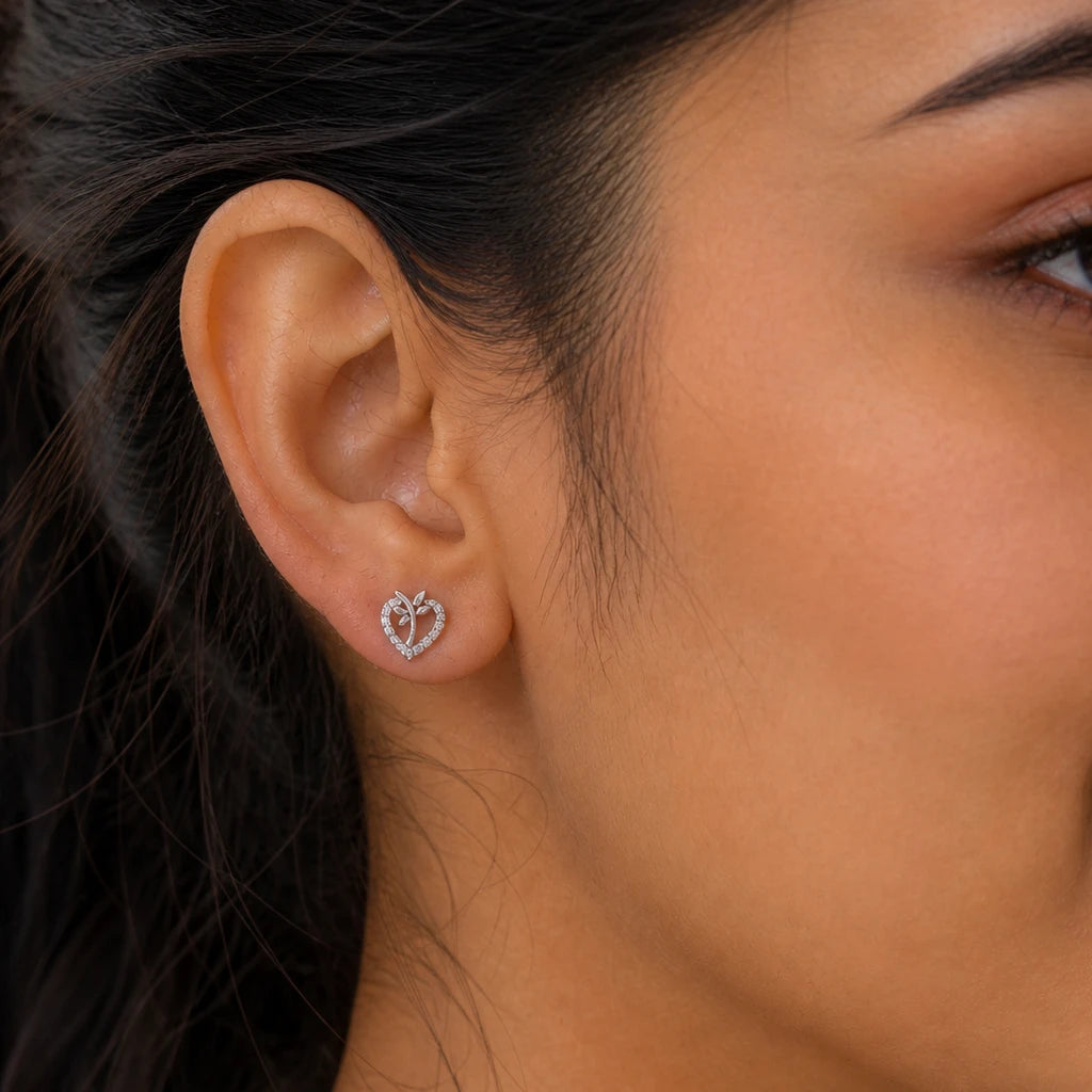 925 Sterling Silver Bloom Heart CZ Stud Earrings