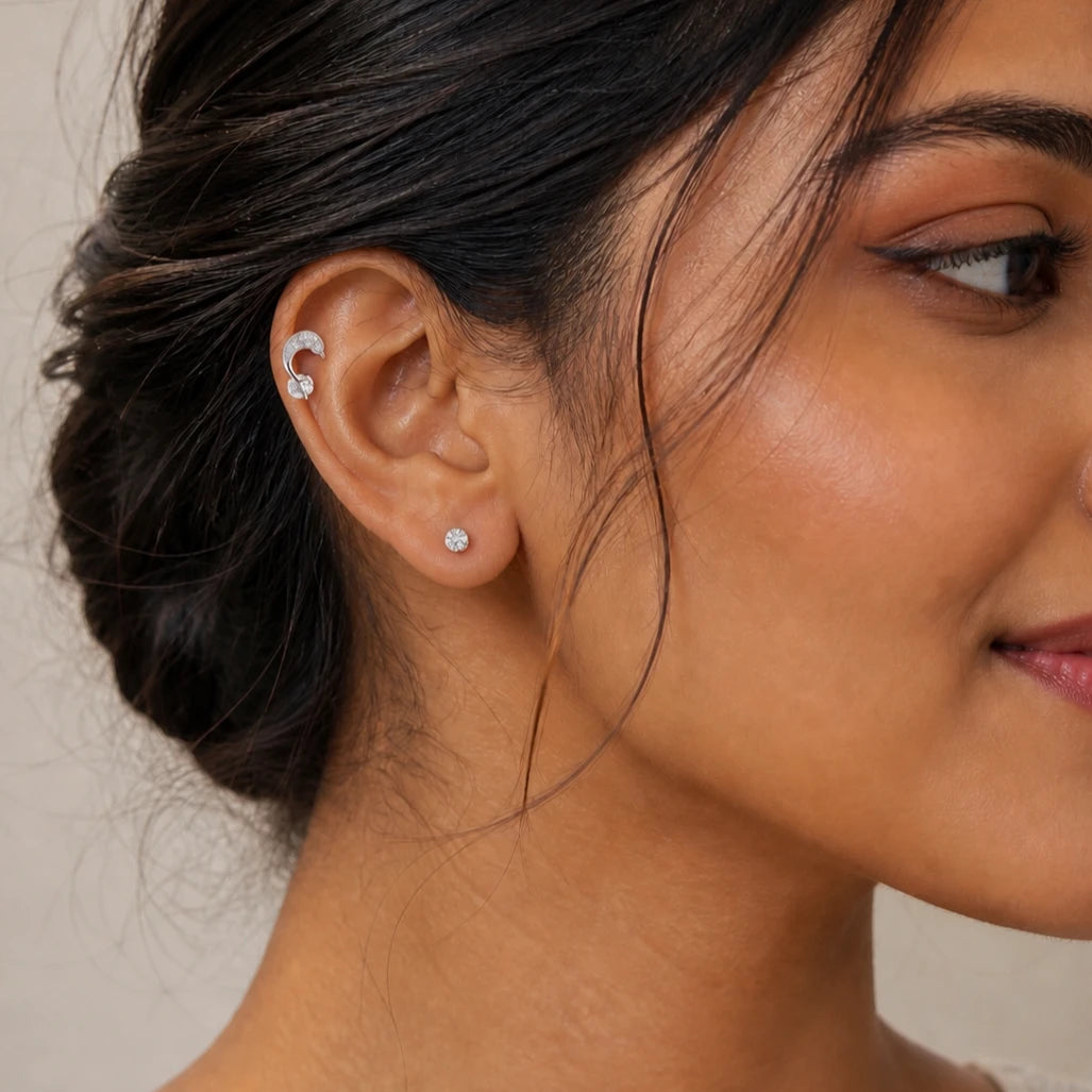 925 Sterling Silver Crystal Loop CZ Stud Earrings