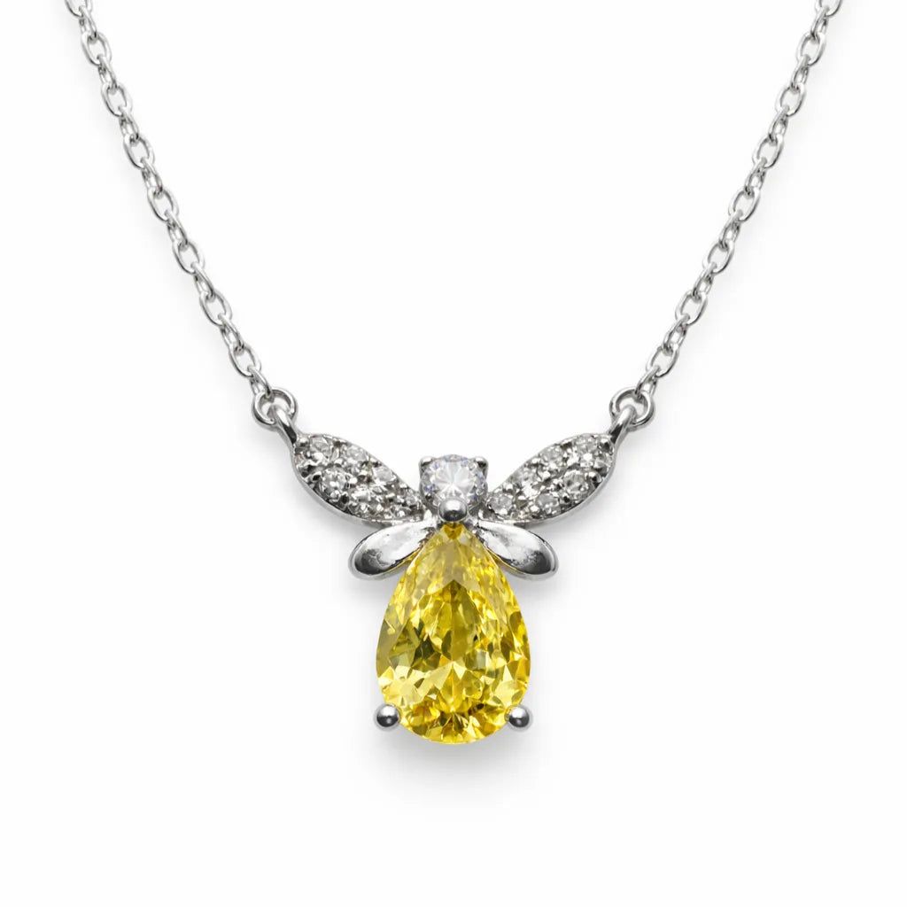 925 sterling silver yellow teardrop butterfly pendant necklace for women