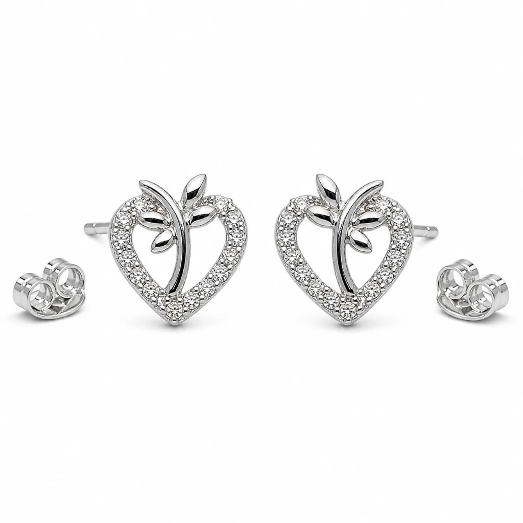 925 Sterling Silver Bloom Heart CZ Stud Earrings
