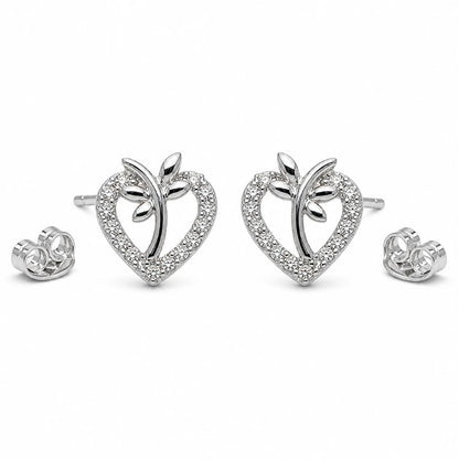925 Sterling Silver Bloom Heart CZ Stud Earrings