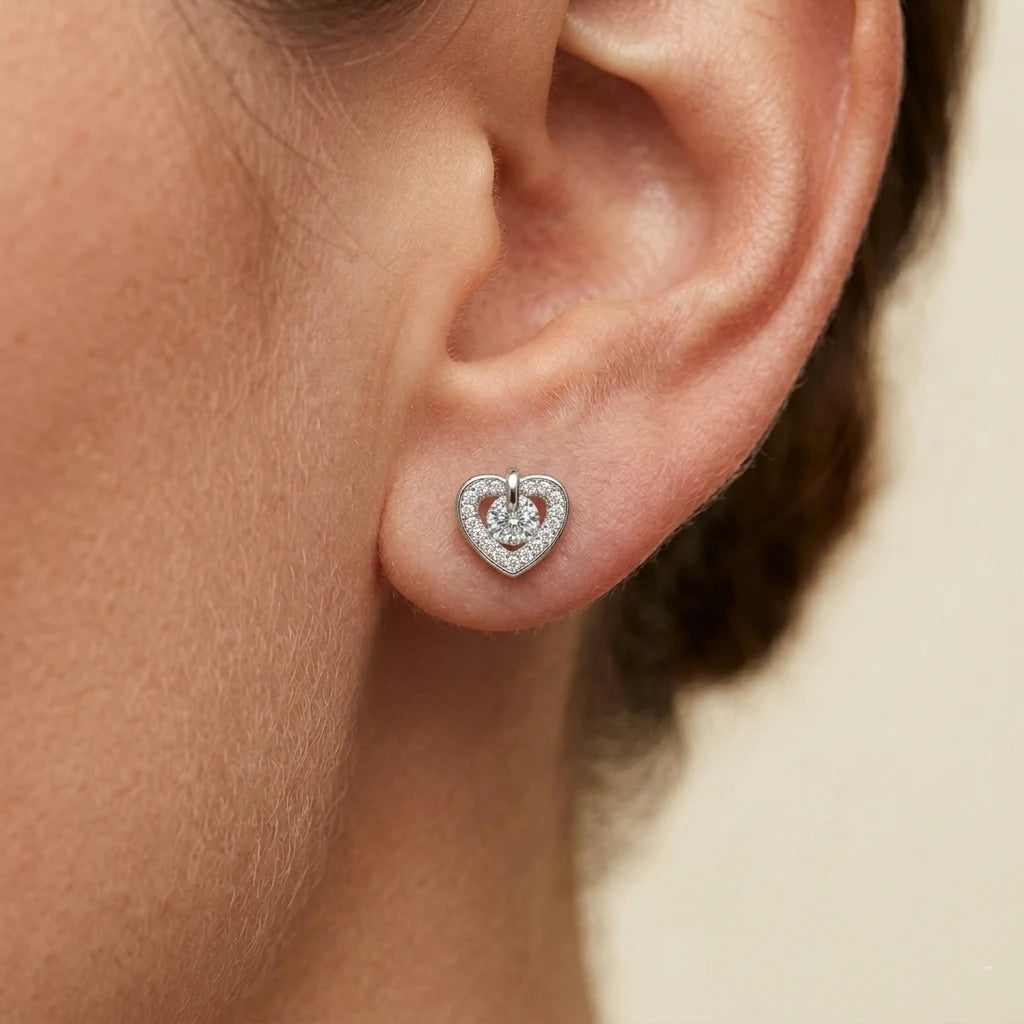 925 Sterling Silver Crystal Heart Glow Stud Earrings