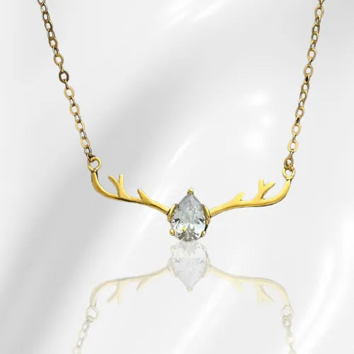 925 silver gold vermeil deer antler pendant necklace with clear white stone for women minimal jewelry