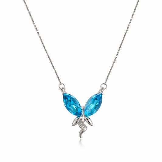 925 sterling silver blue butterfly pendant necklace with cubic zirconia stones for women