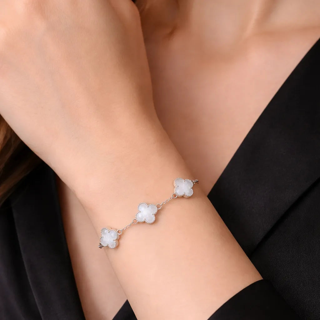 925 Sterling Silver Mother of Pearl Clover Bracelet