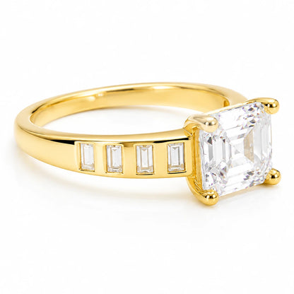 925 Sterling Silver Gold Plated Emerald Cut CZ Solitaire Ring