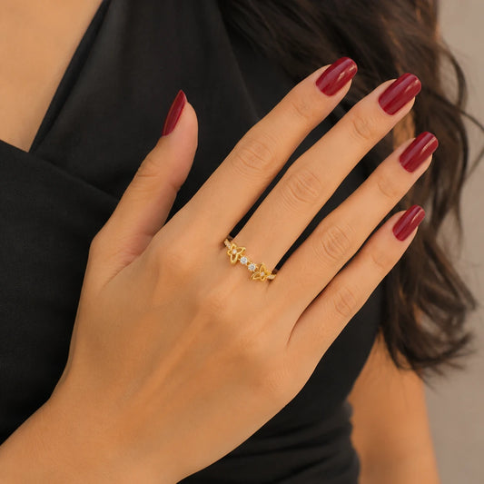 925 sterling silver Golden Butterfly Duo CZ ring with two sparkling butterfly motifs and gold-plated finish for women