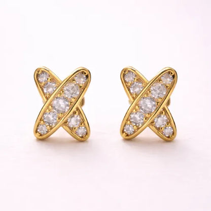 925 silver gold vermeil criss cross CZ stud earrings with cubic zirconia stones for women