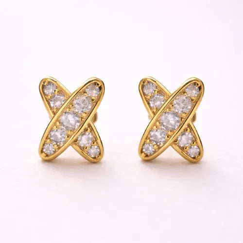 925 silver gold vermeil criss cross CZ stud earrings with cubic zirconia stones for women