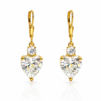 925 silver gold vermeil heart shaped CZ drop dangle earrings with cubic zirconia stones for women