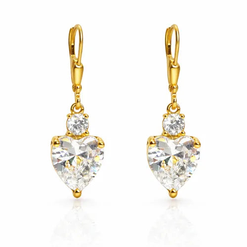 925 silver gold vermeil heart shaped CZ drop dangle earrings with cubic zirconia stones for women