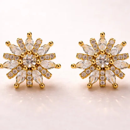 925 silver gold vermeil sunflower floral CZ stud earrings with cubic zirconia stones for women
