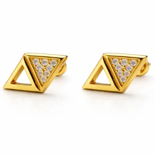 925 silver gold vermeil triangle CZ stud earrings with geometric design for women
