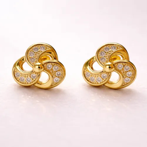Gold vermeil 925 silver floral stud earrings with CZ stones