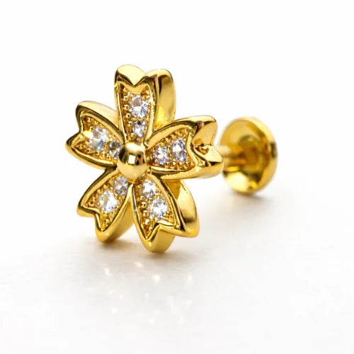 Gold vermeil 925 silver flower stud earring with CZ stones