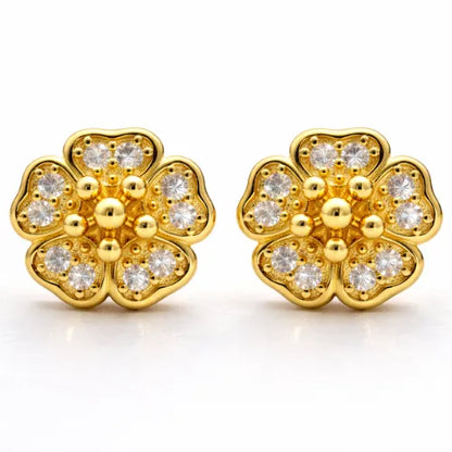 Gold vermeil 925 silver flower stud earring with CZ stones