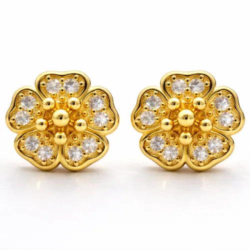Gold vermeil 925 silver flower stud earring with CZ stones