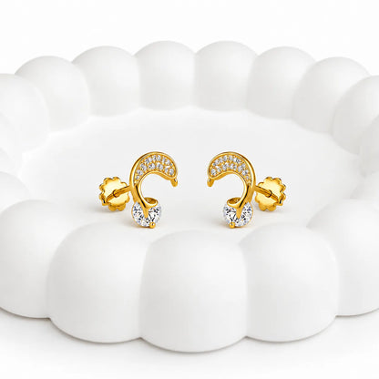 925 Sterling Silver Golden Crystal Loop CZ Stud Earrings