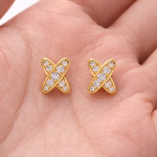 stylish x design stud earrings for women with sparkling CZ stones