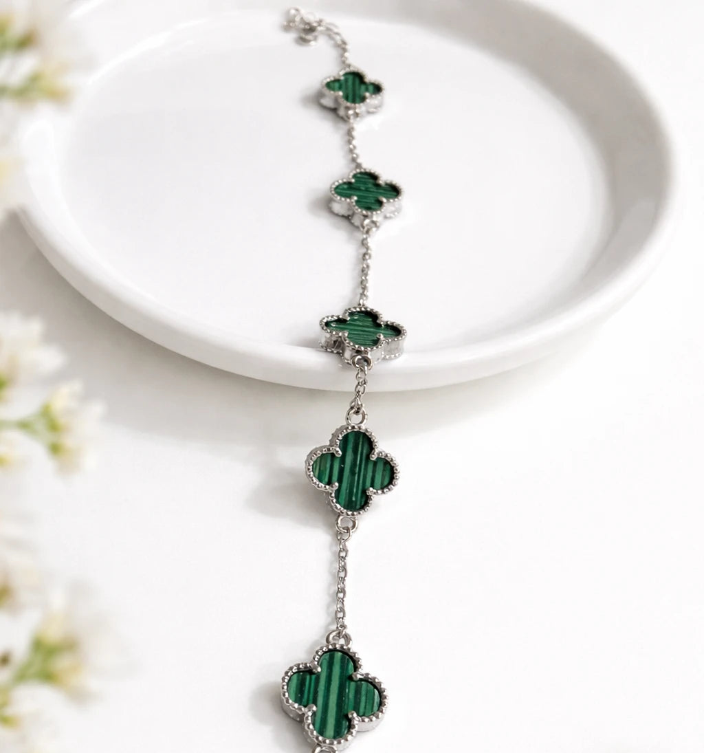 925 Sterling Silver Emerald Clover Bracelet
