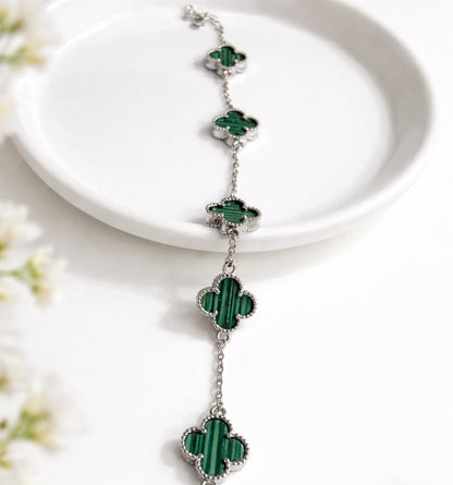 925 Sterling Silver Emerald Clover Bracelet