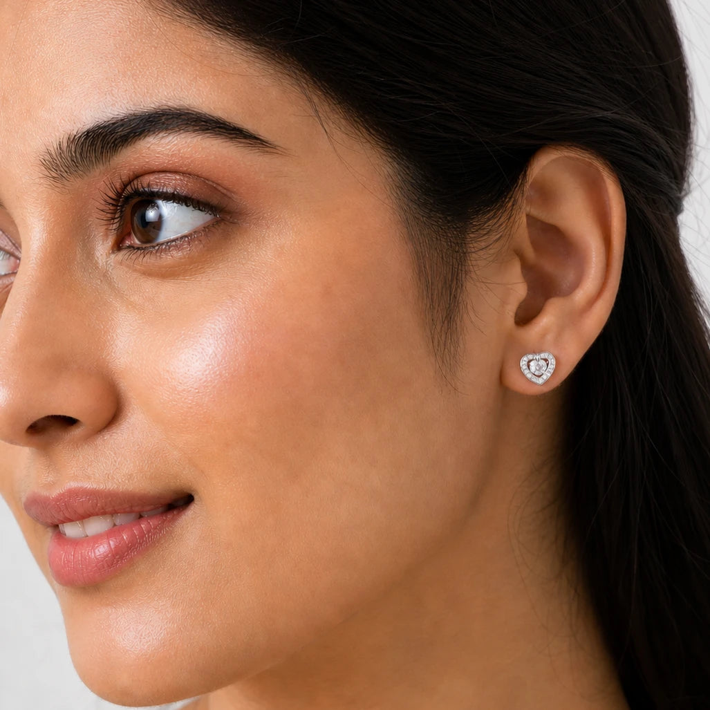 925 Sterling Silver Crystal Heart Glow Stud Earrings