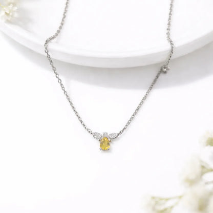 elegant 925 silver butterfly pendant with yellow stone necklace