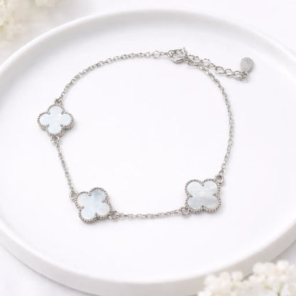 925 Sterling Silver Mother of Pearl Clover Bracelet
