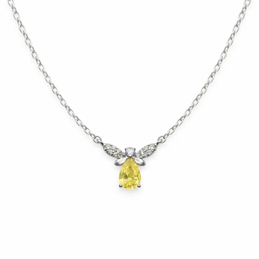 925 Sterling Silver Yellow Teardrop Butterfly Pendant
