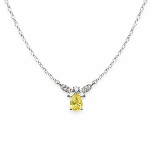 925 Sterling Silver Yellow Teardrop Butterfly Pendant
